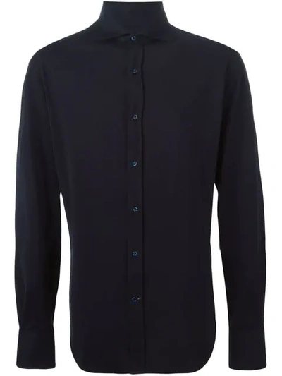 Shop Brunello Cucinelli Cutaway Collar Jersey Shirt In Blue