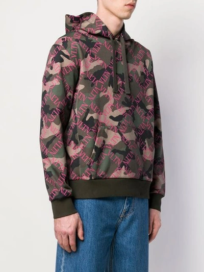 Shop Valentino Camouflage Print Hoodie In Green