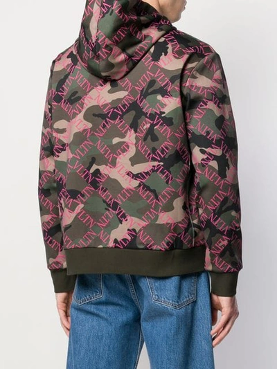 Shop Valentino Camouflage Print Hoodie In Green