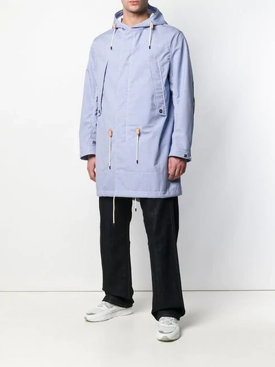 Shop Junya Watanabe Check Print Hooded Jacket In Blue