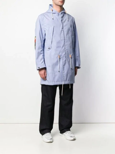 Shop Junya Watanabe Check Print Hooded Jacket In Blue