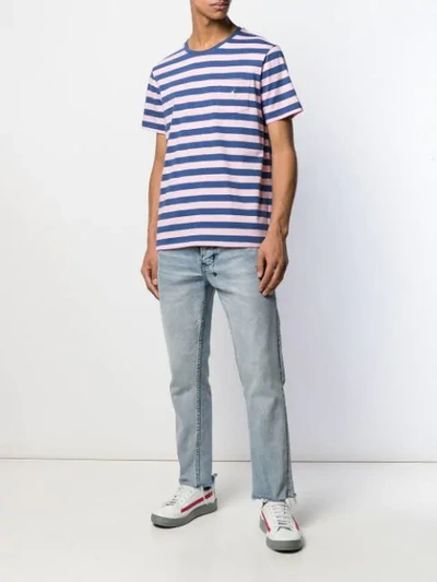 Shop Polo Ralph Lauren Striped Slim-fit T-shirt In 010 Pink Mu