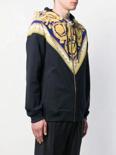 VERSACE GOLD BAROCCO INSERT ZIP-FRONT HOODIE - 蓝色