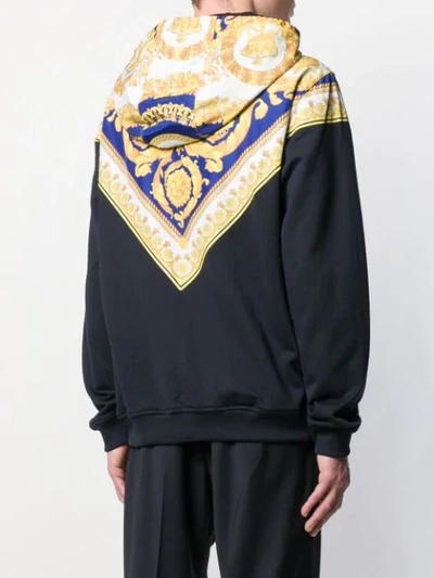 VERSACE GOLD BAROCCO INSERT ZIP-FRONT HOODIE - 蓝色