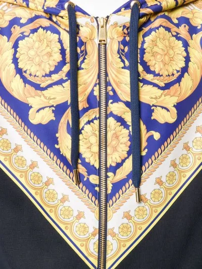 Shop Versace Gold Barocco Insert Zip-front Hoodie In Blue