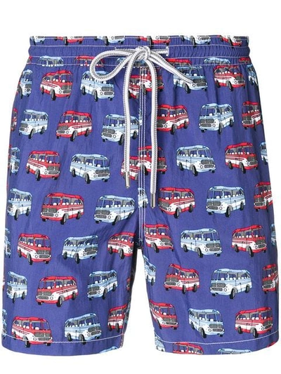 Shop Capricode Bus Print Swim Shorts In Blue