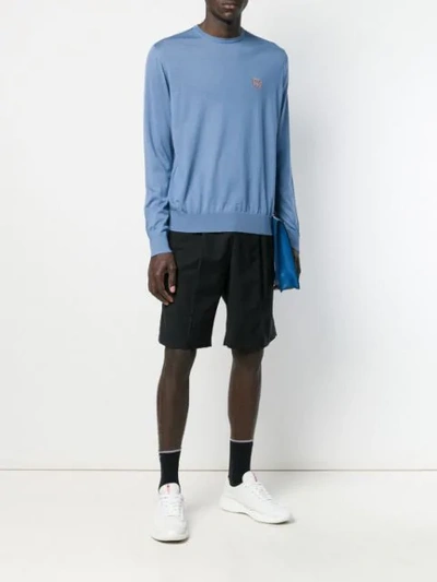 Shop Prada Small Jacquard Logo Sweater In Blue