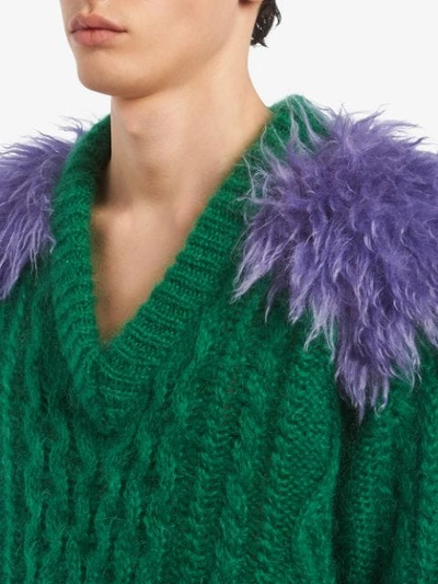 Shop Prada Feather Shoulder Jumper In Green ,purple