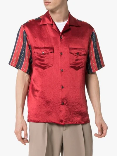 Shop Gucci Striped Chain Print Shirt In Red