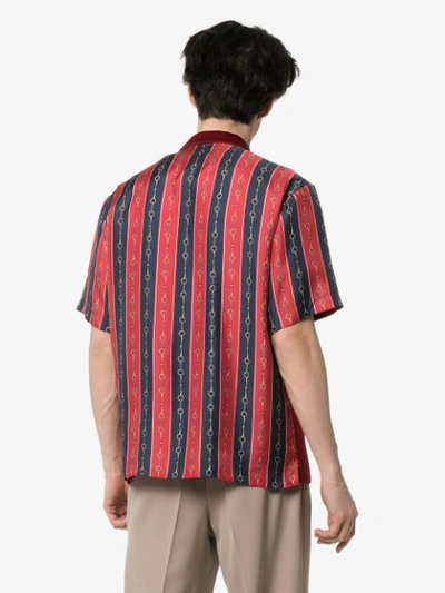 Shop Gucci Striped Chain Print Shirt In Red