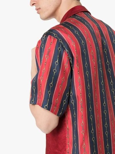 Shop Gucci Striped Chain Print Shirt In Red