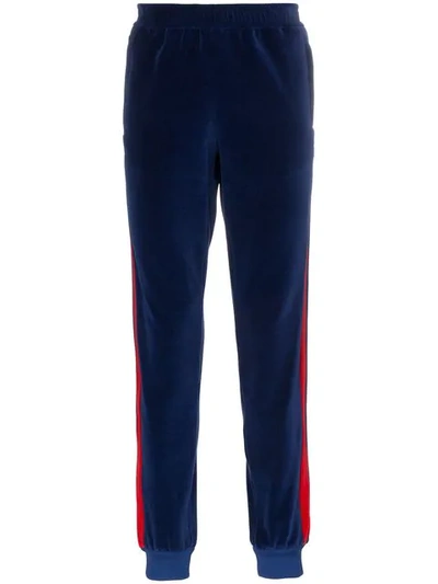 Shop Gucci Stripe Web Detail Chenille Track Pants In Blue