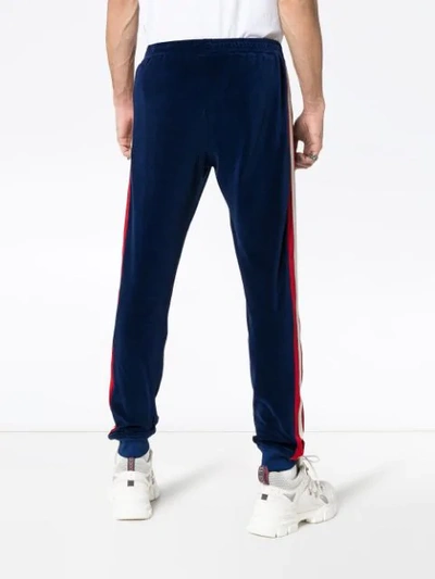 Shop Gucci Stripe Web Detail Chenille Track Pants In Blue