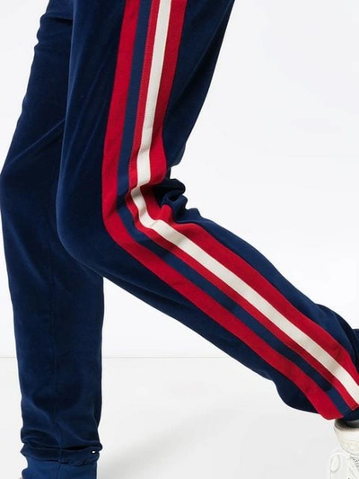 Shop Gucci Stripe Web Detail Chenille Track Pants In Blue