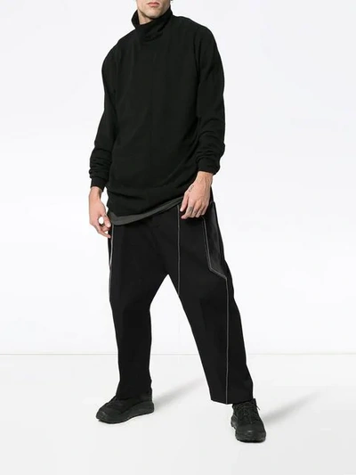 Shop Rick Owens Thread Detail Cotton Trousers In Black