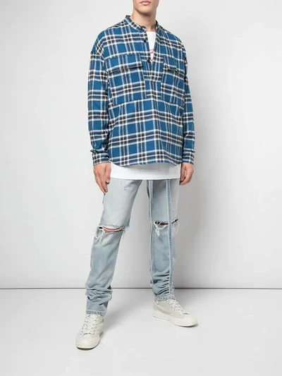 Shop Fear Of God Tartan Pattern Shirt In Blue