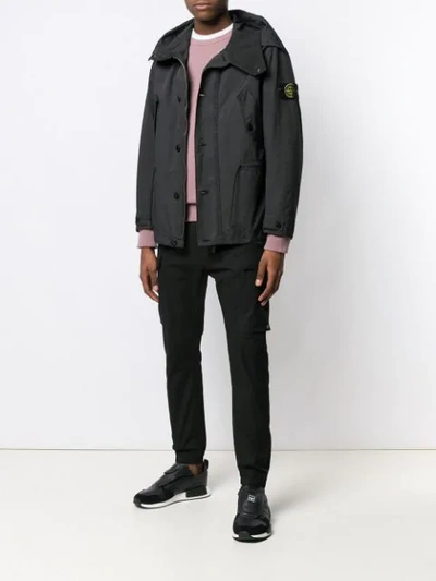 Shop Stone Island Panelled Parka Coat In Black