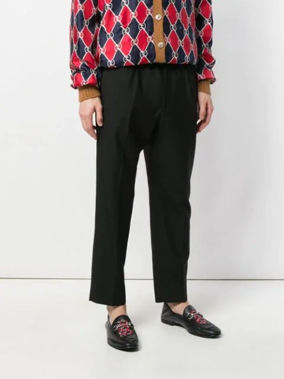 Shop Gucci Drawstring Fitted Trousers In Black