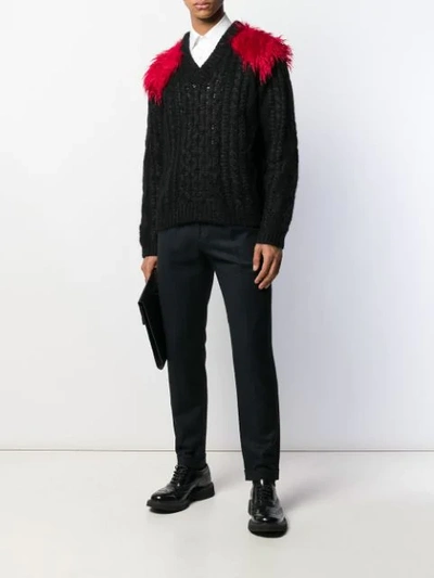 Shop Prada Contrast-shoulder Cable Knit Jumper In Black