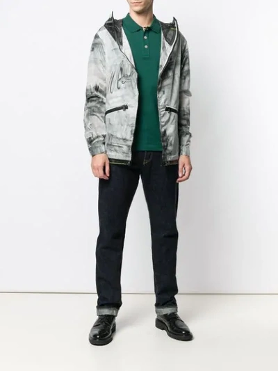 Moncler 'chardin' Mesh Panel Abstract Print Patchwork Hooded Jacket In Grey