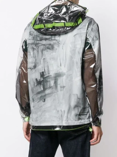 Moncler 'chardin' Mesh Panel Abstract Print Patchwork Hooded Jacket In Grey