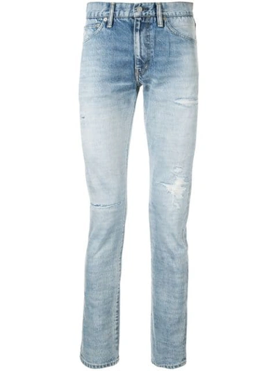 Shop Visvim Skinny-jeans In Distressed-optik In Blue