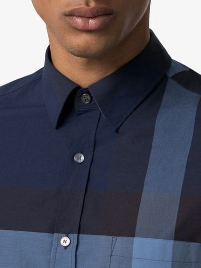 Shop Burberry Check Stretch Cotton Shirt In Blue