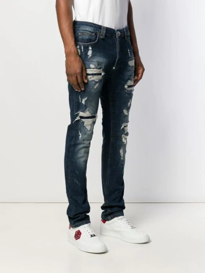 Shop Philipp Plein Statement Straight Cut Jeans In Blue