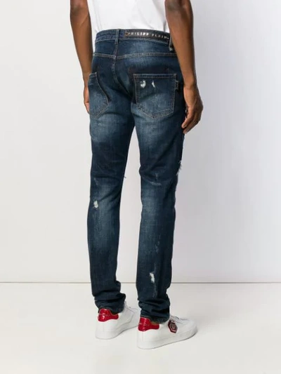 Shop Philipp Plein Statement Straight Cut Jeans In Blue