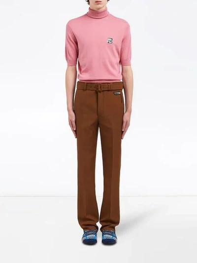 Shop Prada Knit Turtleneck Sweater In Pink