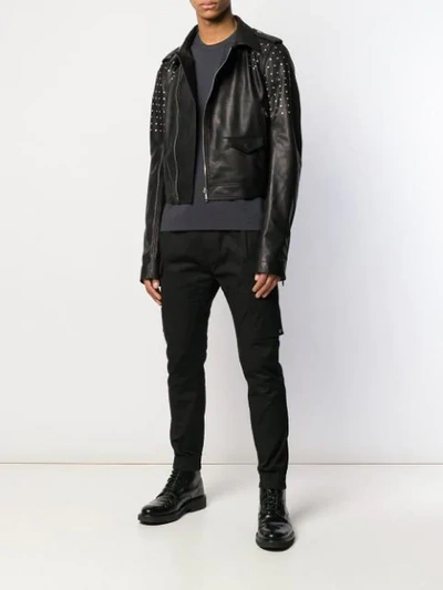 RICK OWENS CROPPED BIKER JACKET - 黑色