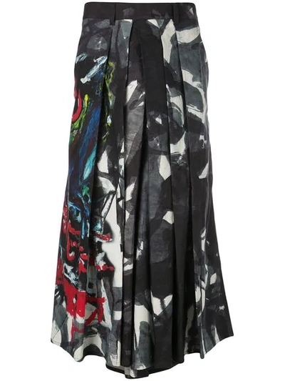 Shop Yohji Yamamoto Patterned Wide Leg Trousers In Black