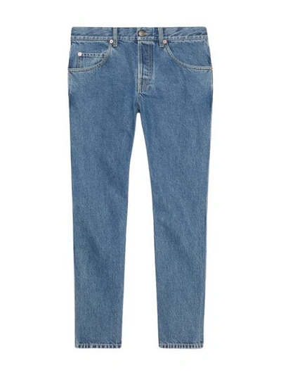 Shop Gucci Tapered Denim Trousers In Blue