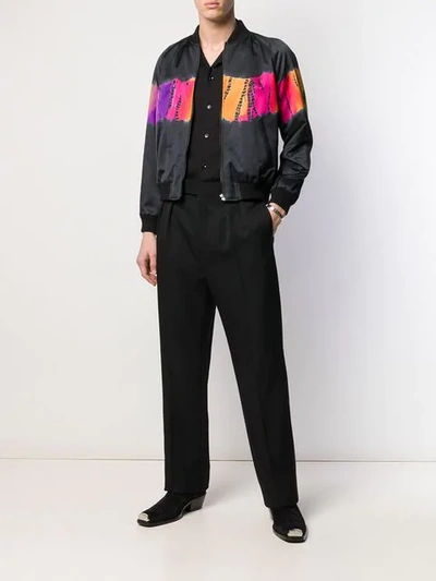 Shop Saint Laurent Contrast Print Bomber Jacket In Black