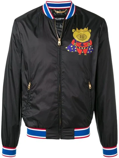 Shop Dolce & Gabbana Super Pig Bomber Jacket In Black