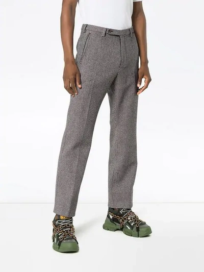 Shop Gucci Check Straight Wool Blend Trousers In 9105