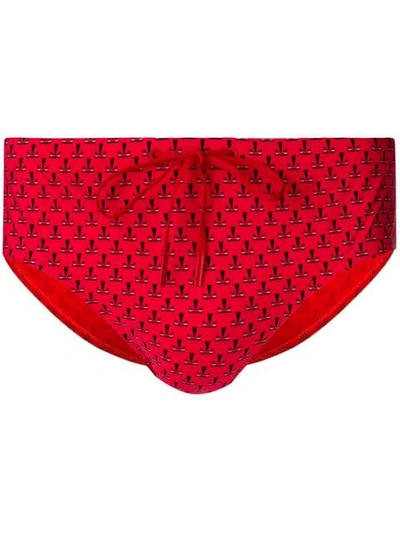 Shop Fendi Bag Bugs Print Swim Briefs In Red