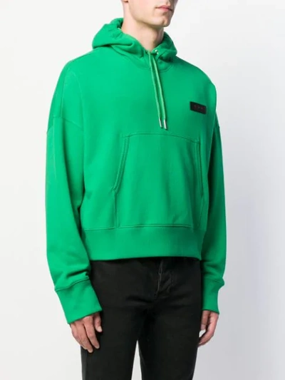 Shop Givenchy Cropped Logo Drawstring Hoodie In Green