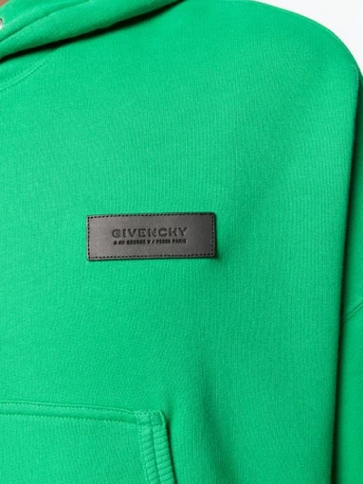 Shop Givenchy Cropped Logo Drawstring Hoodie In Green