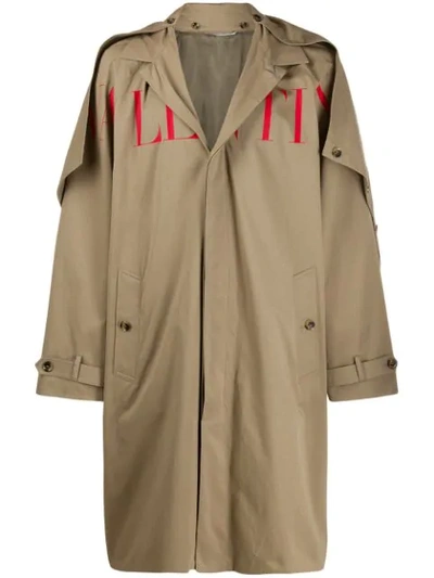 VALENTINO VALENTINO LOGO PRINT TRENCH COAT - 大地色