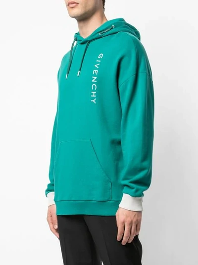 Shop Givenchy Vertical Logo Hoodie In Green