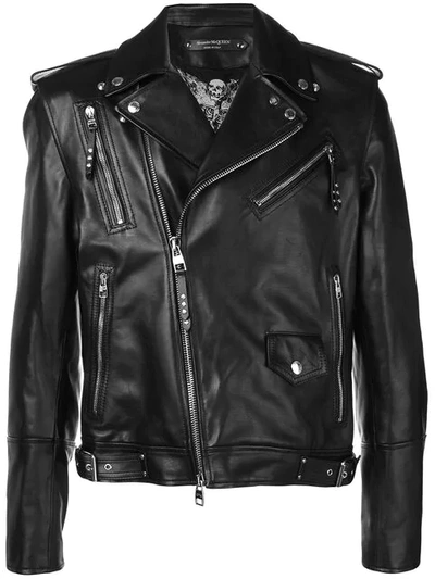 Shop Alexander Mcqueen Zipped Biker Jacket In Black