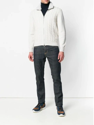 Shop Doriani Cashmere Cashmere Cable Knit Zip Sweater - Neutrals