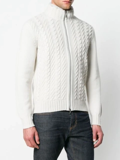 Shop Doriani Cashmere Cashmere Cable Knit Zip Sweater - Neutrals