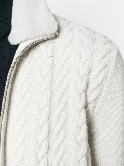 Shop Doriani Cashmere Cashmere Cable Knit Zip Sweater - Neutrals