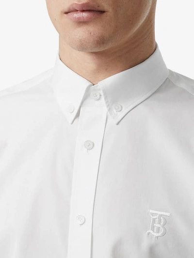 Shop Burberry Button-down Collar Monogram Motif Cotton Shirt In White