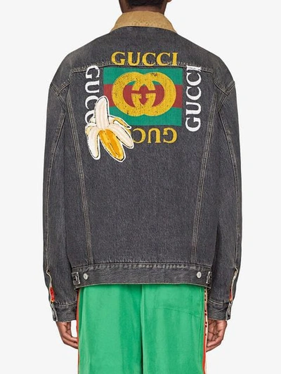 Shop Gucci Logo Denim Jacket In Black