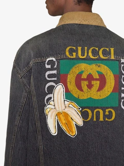 Shop Gucci Logo Denim Jacket In Black