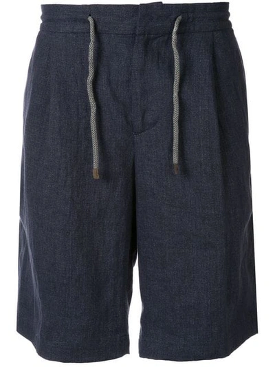 Shop Brunello Cucinelli Linen Drawtring Shorts In Blue