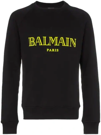 Shop Balmain Logo Crew Neck Sweatshirt In White